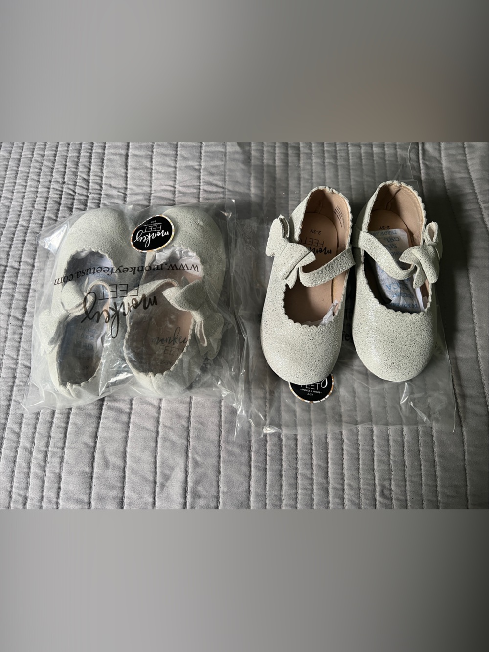 Monkey Feet grey glitter ballet shoes 2-3Y ~ twin girls